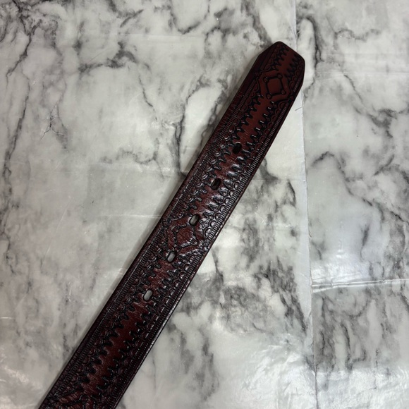 Genuine Leather belt size 36 gold buckle brown pattern print retro boho western - Picture 6 of 6